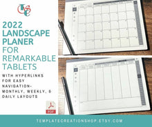 Load image into Gallery viewer, 2022 Planner Landscape Booklet | reMarkable 1 and 2 compatible templates - PDF with Hyperlinks for easy navigation