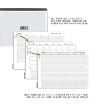 Load image into Gallery viewer, 2022 Planner for reMarkable 2 | Hyperlinked PDF file | Annual, monthly, weekly (daily and hourly breakdown) view in landscape format