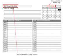 Load image into Gallery viewer, 2022 Planner Daily Scheduler Landscape Booklet | reMarkable 1 and 2 compatible templates - PDF with Hyperlinks for easy navigation