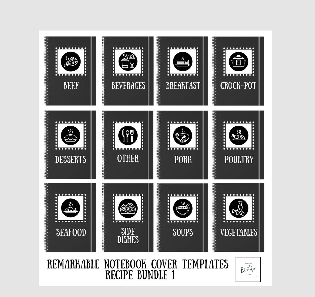 reMarkable 1 & 2 | Notebook Cover Templates - Recipe bundle 1 for your reMarkable 1 or 2 tablet (1872x1404 resolution)