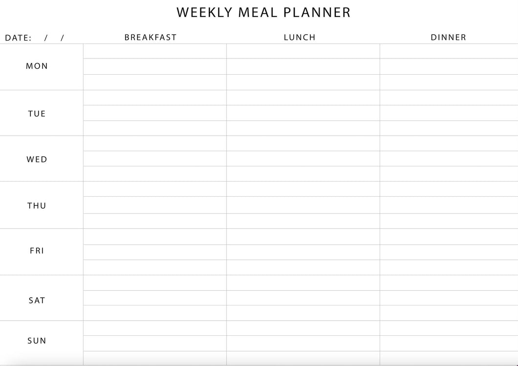 Weekly meal planner - horizontal layout