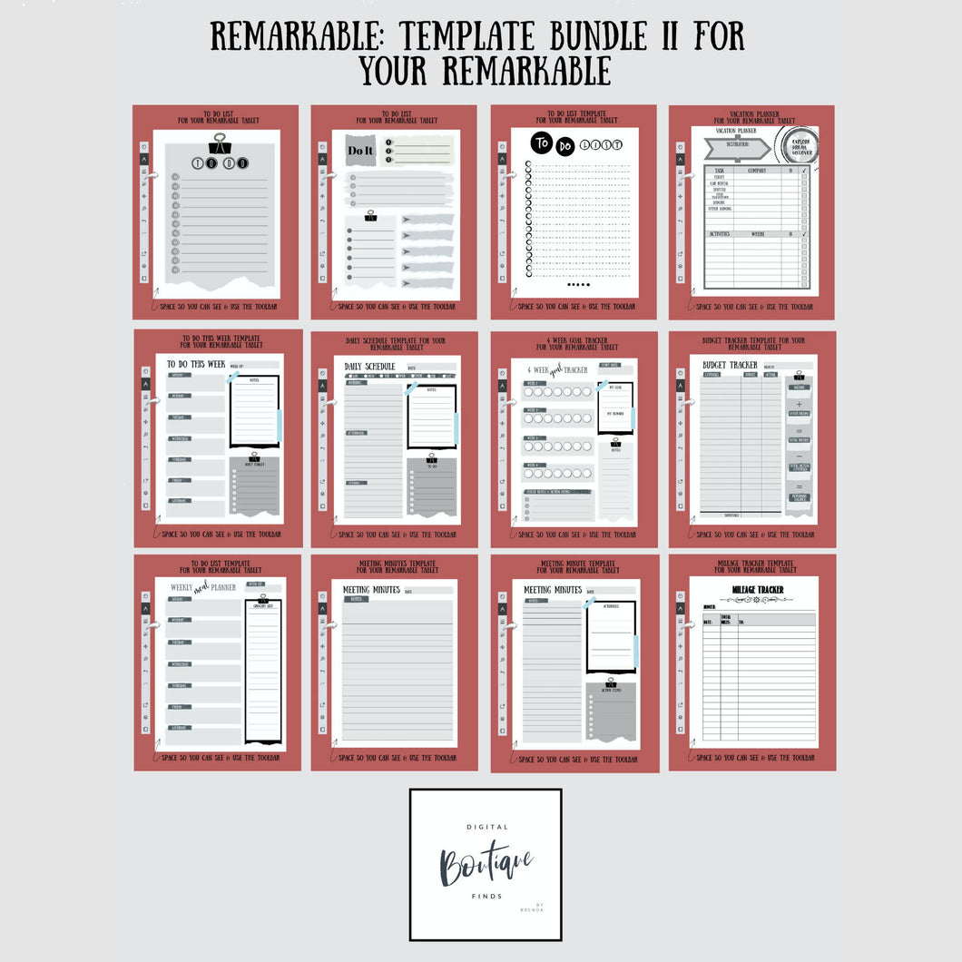 reMarkable  Template bundle II for your reMarkable 1 or 2 tablet –  YouMarkable
